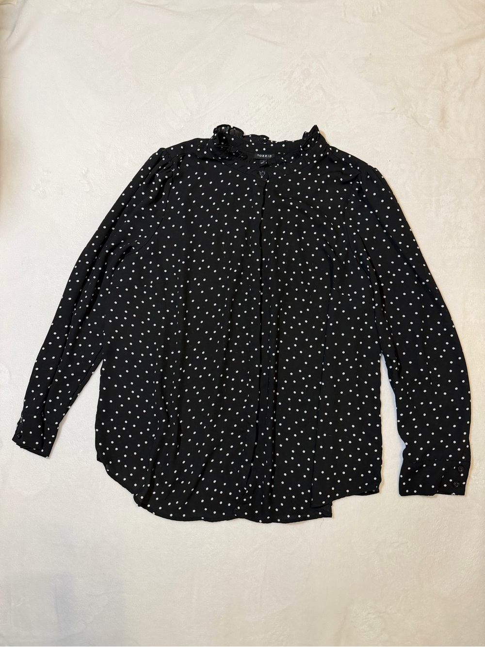Torrid Black Polka Dot Ruffle Collar Blouse